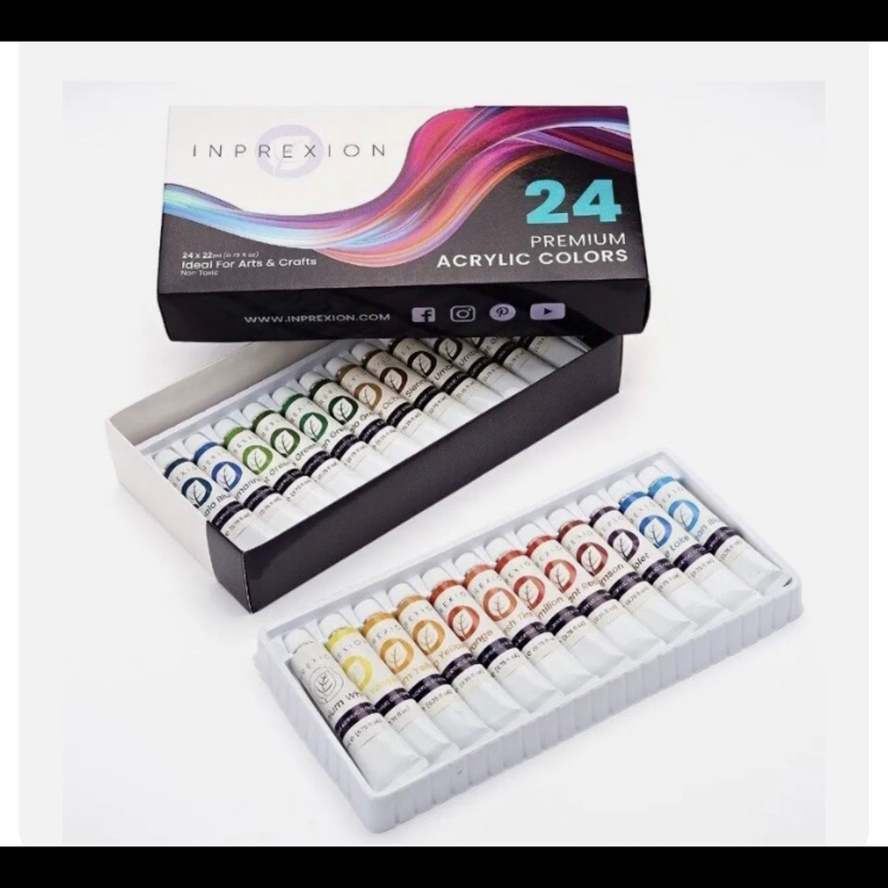 INPREXION 24 PC Premium ACRYLIC Paint Set Non-Toxic 22ml (.75 Oz)Tubes